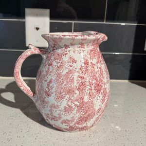 Antique Red/Pink and White Ceramic Pitcher